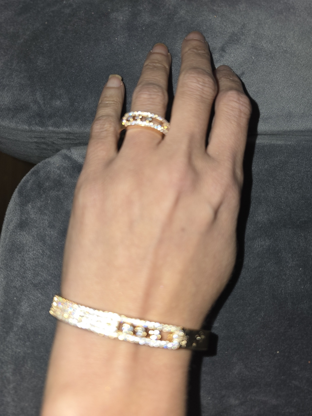 22kgp Dubai Messika Ste Jewelry Gold CZ Bracelet and Ring Set - Picture 2 of 16